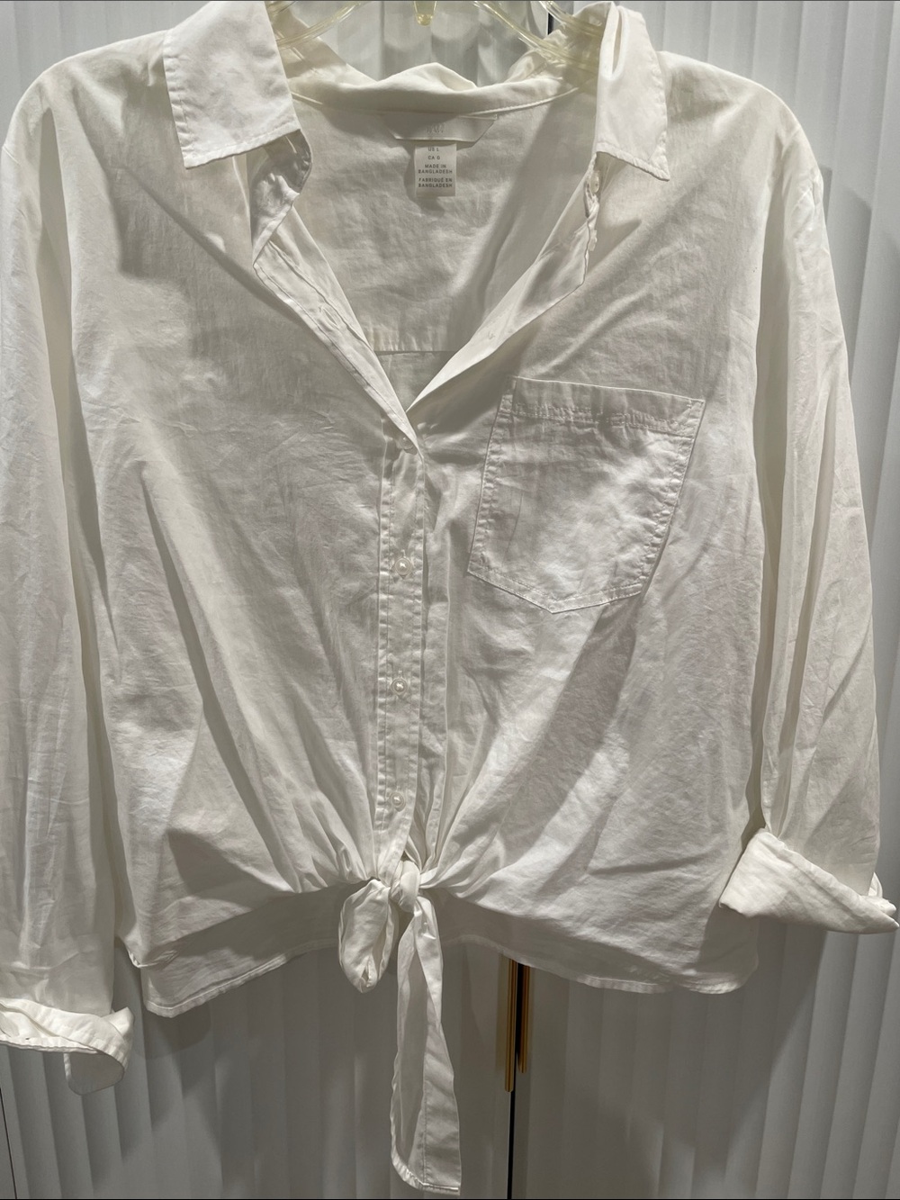 H&M White Tie-Front Casual Button-Down Shirt
